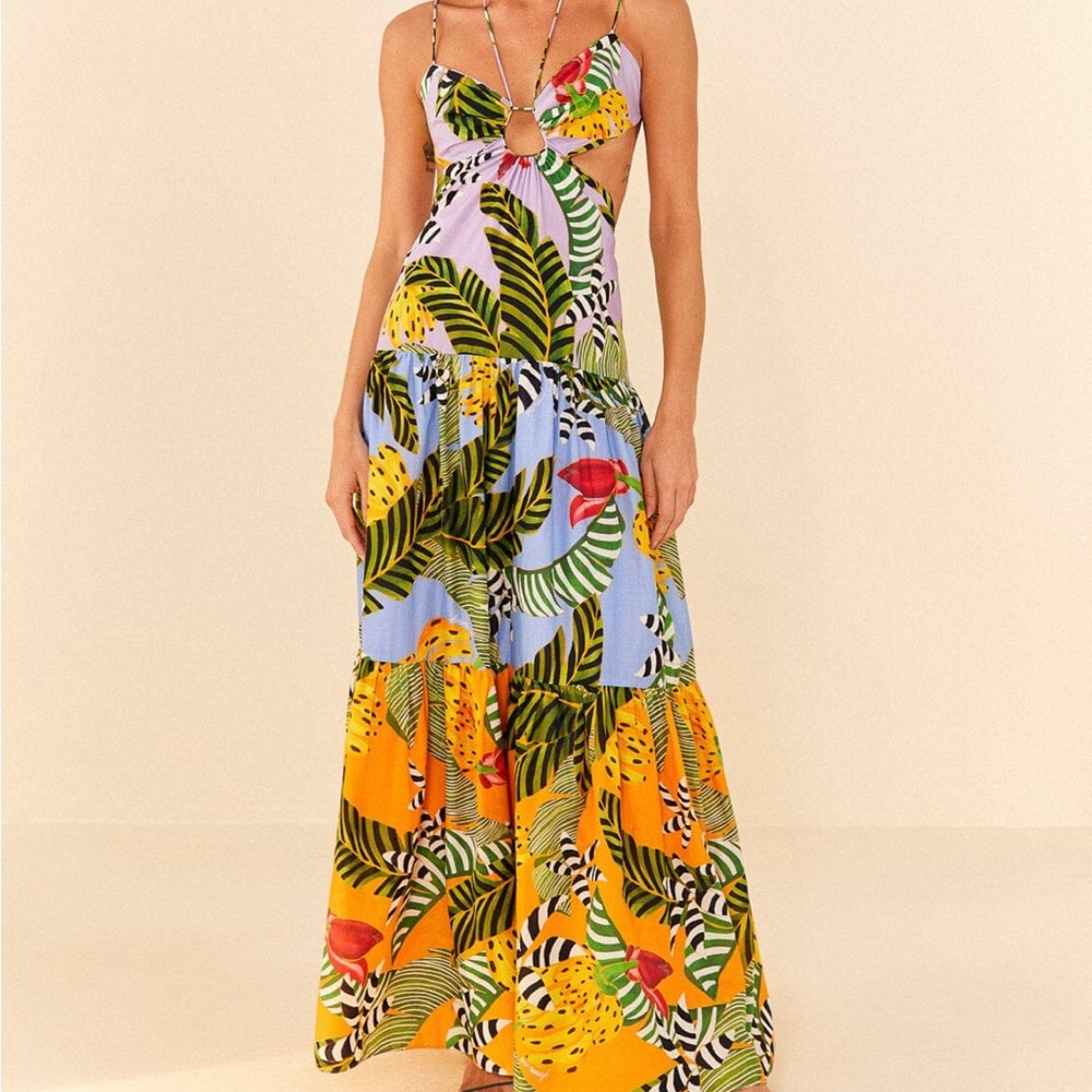 FARM Rio Mixed Striped Bananas Maxi Dress